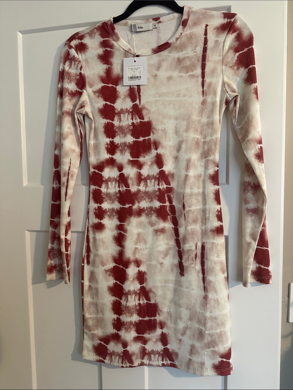 Adika Long Sleeve Tie-Dye Bodycon Dress - Rust & White
